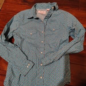 Blue Geometric Button-Up Shirt